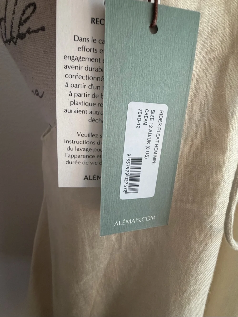 ALÉMAIS Rider Pleat Hem Mini Dress | Linen | Sz US 8 | Equestrian Coastal | NWT - Picture 9 of 11